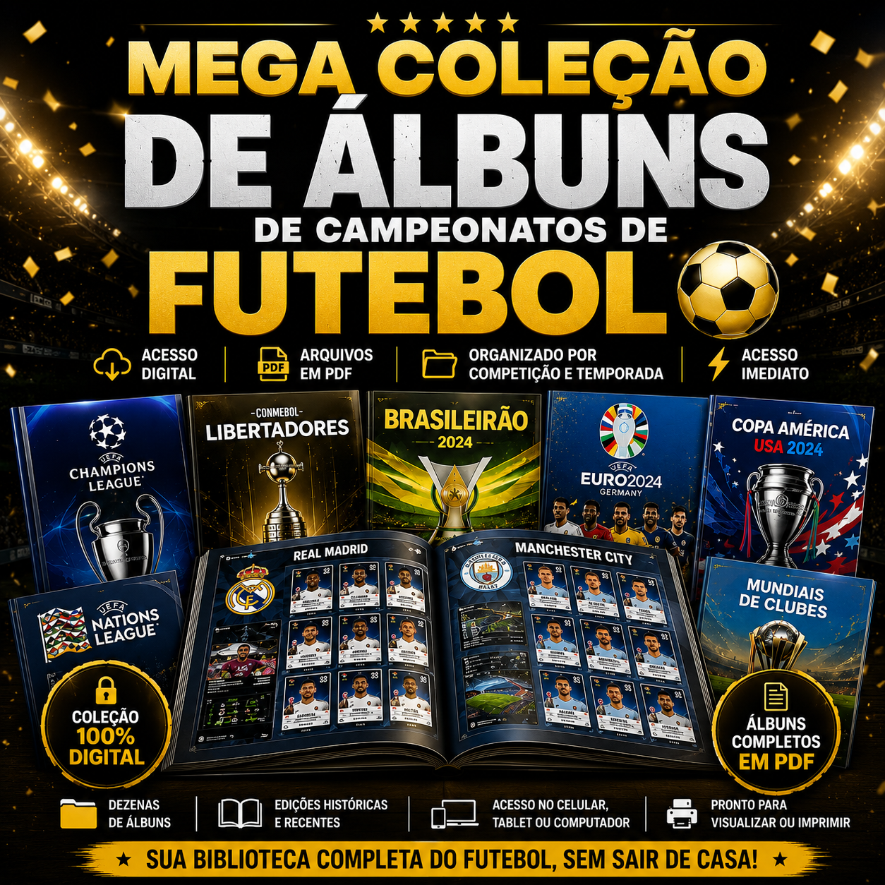 Mega coleção de álbuns de campeonatos de futebol